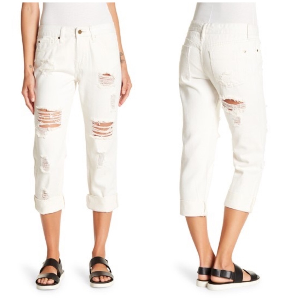 NWT Pistola Distressed White Boyfriend Jeans